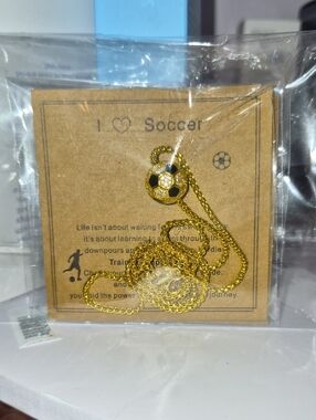 Gold Soccer Ball Necklace - I ♥ Soccer Pendant